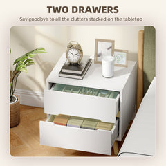 Nightstand, Bedside Table with 2 Drawers, Modern Side End Table with Solid Wood Legs for Bedroom, White