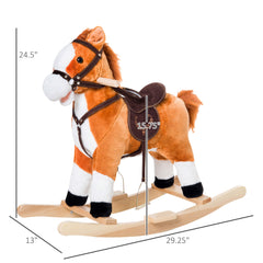 Kids Plush Rocking Horse Child Ride On Toy Rocker with Realistic Sounds Brown