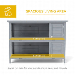 2 Tier Wooden Rabbit Hutch Bunny Pet House Wooden Coop Run, Grey