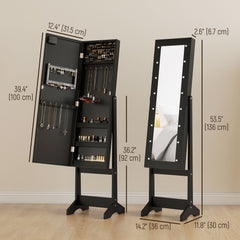 Free Standing Armoire Organizer, Lighted Mirrored Jewelry Cabinet w/ Angle Adjustable & 16 LED Lights Warm White