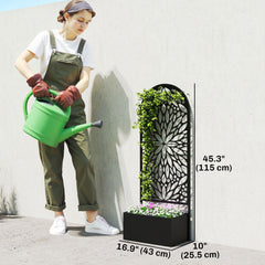 Metal Raised Garden Bed with Trellis for Climbing Plants, Freestanding or Wall Mounted Flower Bed with Privacy Panel