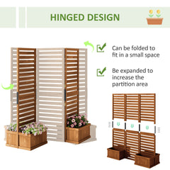 Outdoor Privacy Screen Wood Privacy Panel with 4 Planter Boxes, Raised Bed with 3 Panels, Drainage Holes, Natural