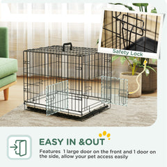 24" Dog Crate with 2 Doors, Folding Metal Dog Cage with Soft Cushion, Removable Tray, Handle for Extra Small Dogs, Black