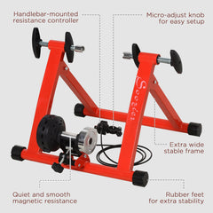 Bike Trainer Magnetic Bicycle Stand Indoor Exerciser w/ Quick Release Skewer, 5 Levels Resistance, Red
