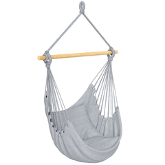 Hammock Chair Swing Hanging Macrame Chair Cotton w/ Two Soft Seat Cushions, for Bedroom Indoor Outdoor Ideal Gift for Kids Lover Birthday Present, Dark Grey