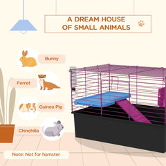 18.5" Small Animal Cage with Water Bottle, Food Dish, Platform, Ramp, Black