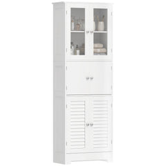 Freestanding Bathroom Cabinet with Glass/Louvred Doors, Tall Bathroom Cabinet for Kitchen, Study, Living Room