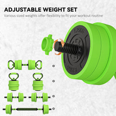 44lbs 4-in-1 Adjustable Weight Dumbbell Set, Barbell, Kettlebell, Push Up Stand, Green