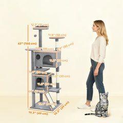 54" Cat Tree, Multi-Level Cat Tower with Scratching Posts, Cat Condos, Bed, Platforms, Ramp, Toy Ball, Beige