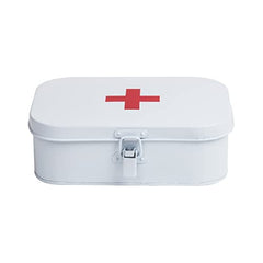 Mind Reader First Aid Box, Emergency Kit, Medical Supply Organizer, Buckle Lock, Metal, 6.69"L x 9.45"W x 3.15"H, White