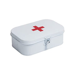Mind Reader First Aid Box, Emergency Kit, Medical Supply Organizer, Buckle Lock, Metal, 6.69"L x 9.45"W x 3.15"H, White