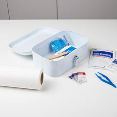Mind Reader First Aid Box, Emergency Kit, Medical Supply Organizer, Buckle Lock, Metal, 6.69"L x 9.45"W x 3.15"H, White