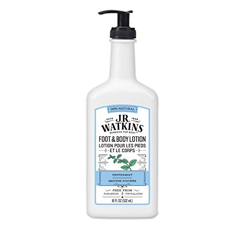 J.R. Watkins Peppermint Daily Moisturizing Lotion, Foot and Body Cream in Pump Dispenser, Hydrating Skin Cream Made with Shea Butter, Cocoa Butter, and Coconut Oil, 532 Milliliters