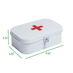 Mind Reader First Aid Box, Emergency Kit, Medical Supply Organizer, Buckle Lock, Metal, 6.69"L x 9.45"W x 3.15"H, White