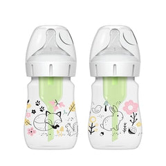 Dr. Brown’s Natural Flow Anti-Colic Options+ Wide-Neck Baby Bottle Designer Edition Bottles, Woodland Decos, 5 oz/150 mL, Level 1 Nipple, 2-Pack, 0m+