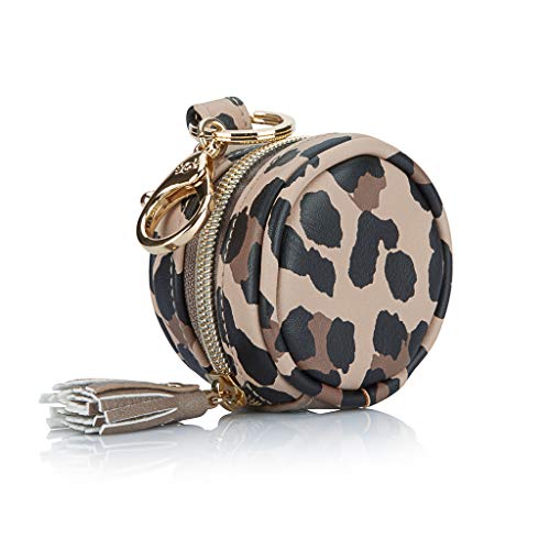 Itzy Ritzy Pacifier Case With Clip – Pacifier Charm Pod Includes Clasp to Easily Attach to a Diaper Bag or Purse; Measures 2.5” in Diameter and Holds 2 Pacifiers, Leopard