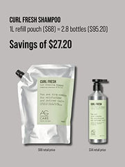 AG Care Curl Fresh Hydrating Shampoo with Pea & Rice Amino Acids - Curl Shampoo to Cleanse Scalp and Retain Moisture for Healthy, Defined Curls, 33.8 Fl Oz Bottle