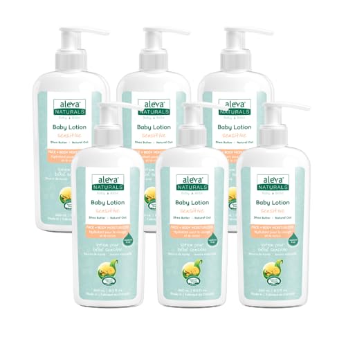 Aleva Naturals Baby Face & Body Lotion, Daily Moisturizer for Very Dry, Sensitive & Eczema-Prone Skin, 99.6% Natural with Shea Butter, Oatmeal, Sweet Almond Oil & Jojoba, Lightweight, Non-Greasy, Fast-Absorbing, Made in Canada - 6 x 240ml