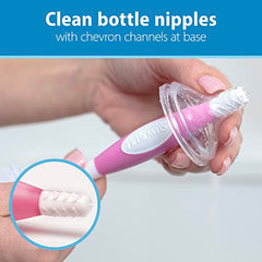 Dr. Brown's Reusable Sponge Baby Bottle Cleaning Brush Set with Suction Cup Stand, Scrubber and Nipple Cleaner, Pink, 3 Pack