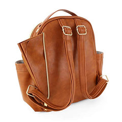 Itzy Ritzy Mini Diaper Bag Backpack & Chic Mini Diaper Bag Backpack with Vegan Leather Changing Pad, 8 Total Pockets (4 Internal and 4 External), Grab-Top Handle and Rubber Feet, Cognac