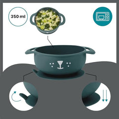 Babymoov Tast'isy Feeding Set Dog, BPA-Free Non Toxic Food Grade Silicone Suction Bowl & Spoon (Microwave & Dishwasher Safe)