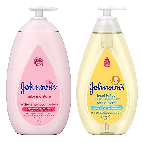 Johnson's Baby Wash and Shampoo for Baths, Head-to-Toe, Tear Free, 800 ml & Lotion, Body Moisturizer for Dry, Delicate Skin, 800ml, Regimen Pack of 2 (2x800ml)
