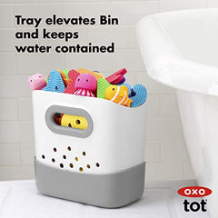 OXO Tot - Stand Up Bath Toy Bin - Large Opening Bathtub Kids Organizer - Toy Caddy for Bathroom - Grey