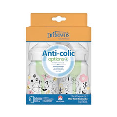Dr. Brown’s Natural Flow Anti-Colic Options+ Wide-Neck Baby Bottle Designer Edition Bottles, Woodland Decos, 5 oz/150 mL, Level 1 Nipple, 2-Pack, 0m+