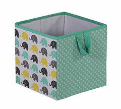 Bacati Elephants Unisex Fabric Storage Box/Tote, Mint/Yellow/Grey