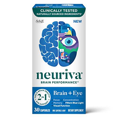 NEURIVA Brain + Eye Supplements for Memory and Focus, Lutemax, Zinc, Vitamin C, Vitamin E & Vitamin A for Eye Health & Zeaxanthin to Filter Blue Light, 30 Count Capsules