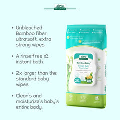 Aleva Naturals Hypoallergenic Bamboo Baby Instant Bath Towelettes Wipes for Babies and Toddlers with Sensitive Skin, Biodegradable, Extra Large and Ultra-Soft - Value Pack- 3 X 25 Count= 75 Wipes