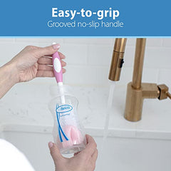 Dr. Brown's Reusable Sponge Baby Bottle Cleaning Brush Set with Suction Cup Stand, Scrubber and Nipple Cleaner, Pink, 3 Pack
