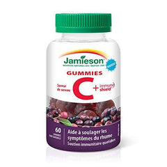 Jamieson Vitamin C + Immune Shield, 60 Gummies, Natural Elderberry Flavour. With Elderberry and Zinc. Supports Immune Health, Relieves Early Cold Symptoms, Family Friendly (3+)