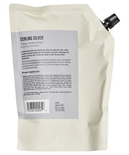 AG Care Sterling Silver Toning Conditioner - Vegan Purple Conditioner for Blonde Hair, Silver, and Grey to Remove Brassiness and Yellow Tones, 33.8 Fl Oz Refill Pouch
