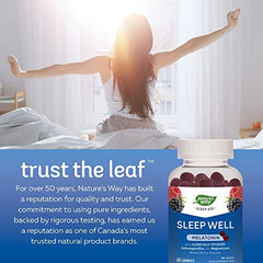Nature's Way Sleep Well Gummies – Melatonin, Magnesium & Clinically Studied Ashwagandha Supplement, Sleep Aid & Jet Lag Support for Adults, Natural Mixed Berry Flavour, 60 Vegetarian Gummies