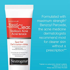 Neutrogena Rapid Clear Stubborn Acne Spot Treatment for Face with Maximum OTC Strength 5% Benzoyl Peroxide Medication – Reduces Severity & Size of Breakouts – 28g