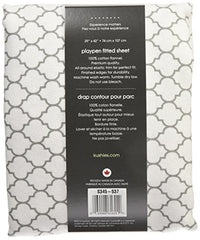 Kushies Pack N Play Playard Sheet, Soft 100% breathable cotton flannel, Made in Canada, White/Grey Ornament