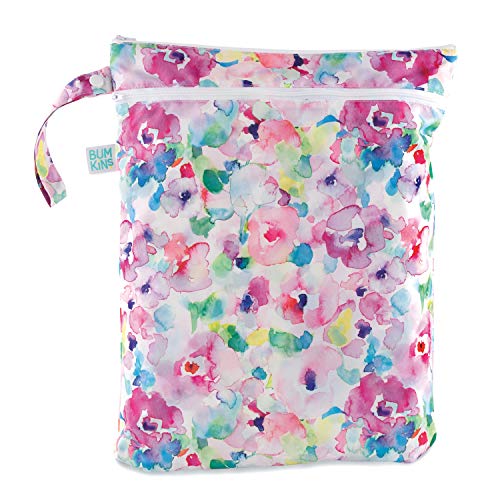 Bumkins Waterproof Wet Bag/Dry Bag, Washable, Reusable for Travel, Beach, Pool, Stroller, Diapers, Dirty Gym Clothes, Wet Swimsuits, Toiletries – Watercolor