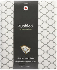 Kushies Pack N Play Playard Sheet, Soft 100% breathable cotton flannel, Made in Canada, White/Grey Ornament