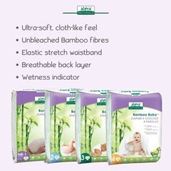 Aleva Naturals Hypoallergenic Bamboo Baby Diapers for Baby, Ultra Soft, Sensitive Skin Friendly, Biodegradable, Disposable– Size 2 (6-17 lbs/3-8 kg) | 30ct