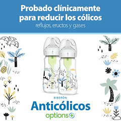 Dr. Brown's Natural Flow Anti-Colic Options+ Wide-Neck Baby Bottle Designer Edition Bottles, Dino Decos, 9oz/270mL, Level 1 Nipple, 2-Pack, 0m+