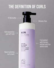 AG Care Re:Coil Curl Activator Curl Cream with Keratin Amino Acids - Ultra-Nourishing Curly Hair Cream for Defined, Healthy Curls, 6 Fl Oz