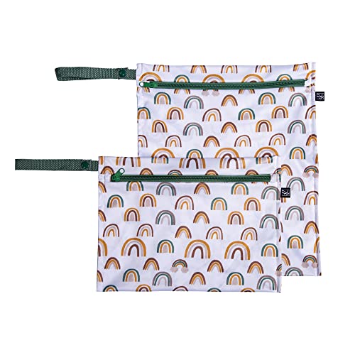 J.L. Childress Wet-to-Go Portable Wet and Dry Bags, Waterproof and Leakproof, Machine-Washable, Reusable for Cloth Diapers, Wet Clothes, Swimsuits, and More. 2 Pack, Spice Rainbow, Compact
