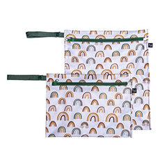 J.L. Childress Wet-to-Go Portable Wet and Dry Bags, Waterproof and Leakproof, Machine-Washable, Reusable for Cloth Diapers, Wet Clothes, Swimsuits, and More. 2 Pack, Spice Rainbow, Compact