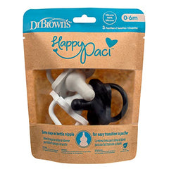 Dr. Brown’s HappyPaci 100% Silicone Pacifier 0-6m, BPA Free, Black, Cool Gray, White, 3-Pack
