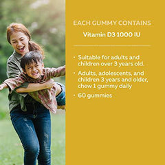 Nature's Way Vitamin D Gummies - Immune and Bone Support - 1000 IU Vitamin D3 per gummy - Strawberry, Peach and Mango Flavoured Gummies - 60 Gummies