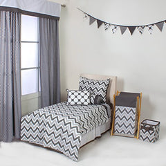 Bacati Mix N Match Ikat Zigzag Nylon High Pile Plush Rug, Grey/Steel, 24" X 36"