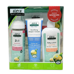 Aleva Naturals Newborn Baby Care Kit includes: Bamboo Baby Wipes, Daily Soothing Moisturizer and Diaper Cream, 2 in 1 Hair & Body Wash - Plant-Based and Organic Formula, Hypoallergenic, 4 Piece Set