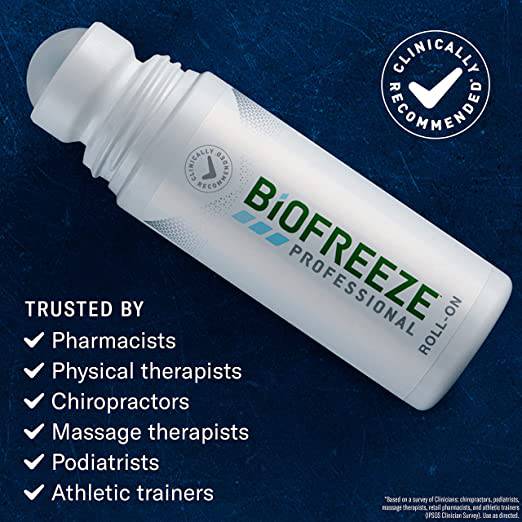 Biofreeze Professional Pain Relief Gel, 3 Ounce Roll-On Applicator Original Green Formula, Pain Reliever, 5% Menthol - Zecoya
