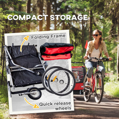 2-in-1 Bike Trailer for Kids, Foldable 2-Seat Baby Stroller with 5-Point Harness, Rubber Wheels, Storage Bag, Black